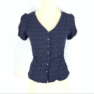 J. Crew Navy Blue White Stars Blouse Size 2P
